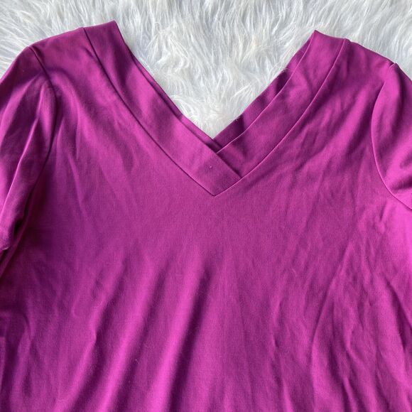 Halogen Blouse Sz M Magenta Pink 3/4 Sleeve Double V Neck Top Stretch Fun Womens - Picture 3 of 10